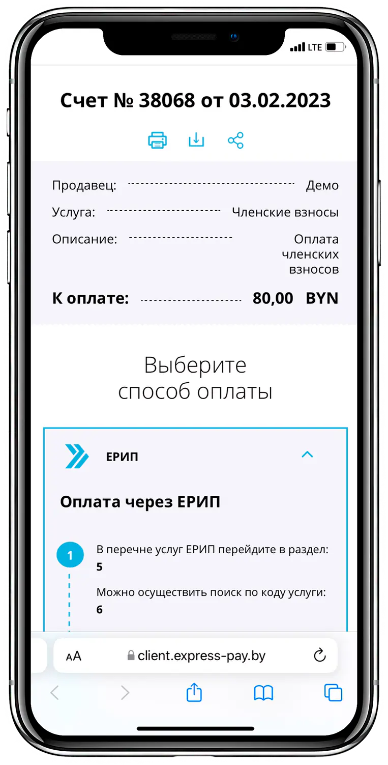 Мобильная версия платежной страницы